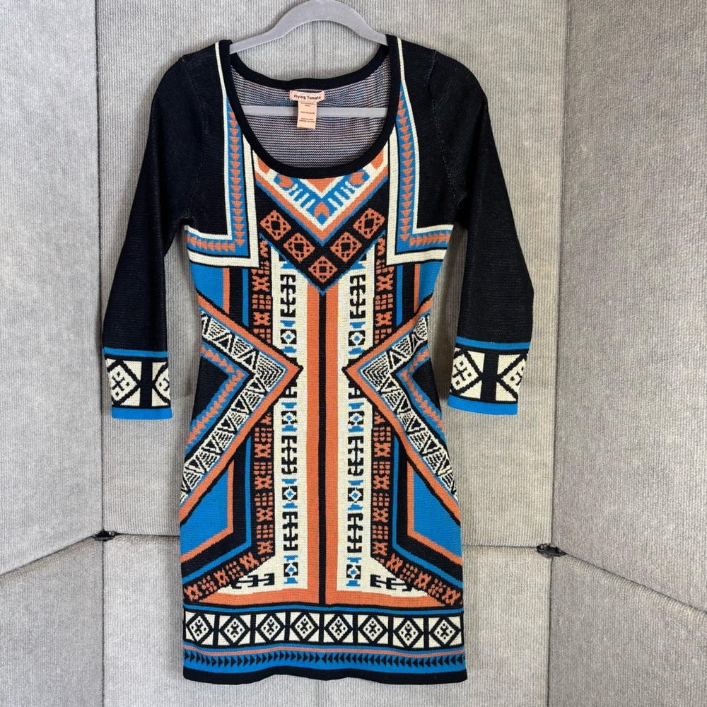 Flying Tomato Black and Blue Geometric Dress
